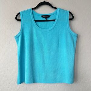 Ming Wang Turquoise Aqua Blue Knit Sleeveless Tank Top Petite Large PL